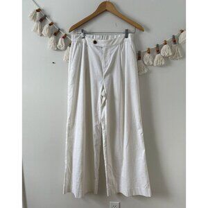 Banana Republic Linen Cotton Pleated White Wide Leg Pant Baggy Minimalist Modest